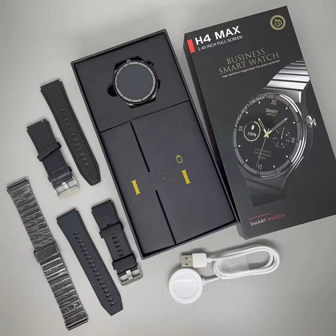 H4 MAX Smart Watch Men Waterproof BT Calling 1.43inch Amoled Screen Health Monitoring Sports Modes Voice Assistant Smartwatch
