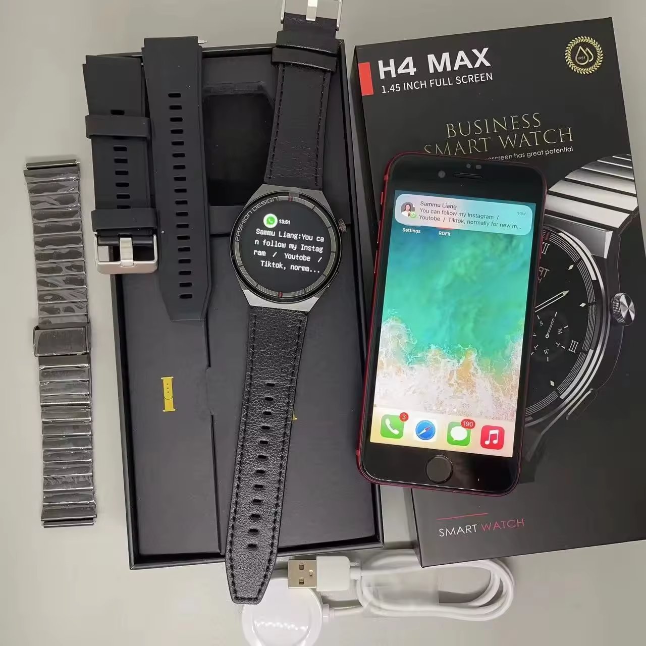 H4 MAX Smart Watch Men Waterproof BT Calling 1.43inch Amoled Screen Health Monitoring Sports Modes Voice Assistant Smartwatch
