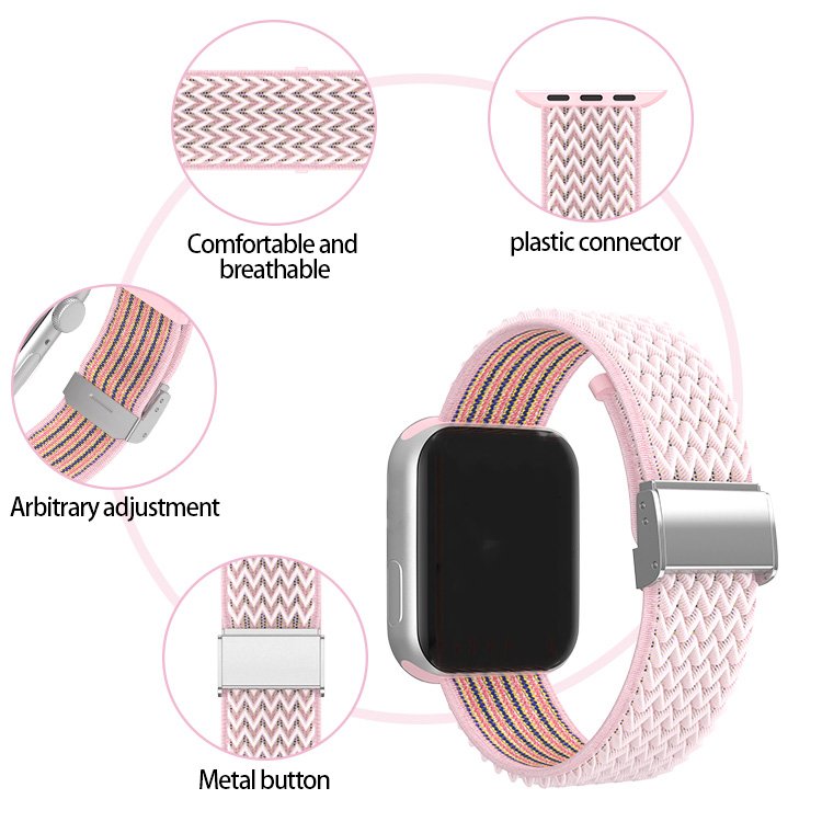 Stretch Watch Strap for Iwatch Wave Pattern Double-section Metal Buckle Nylon Smart Watch Band Coolyep for Apple Watch 7 6 5 4 3