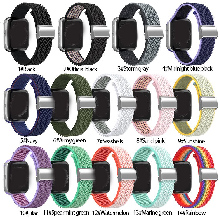 Stretch Watch Strap for Iwatch Wave Pattern Double-section Metal Buckle Nylon Smart Watch Band Coolyep for Apple Watch 7 6 5 4 3