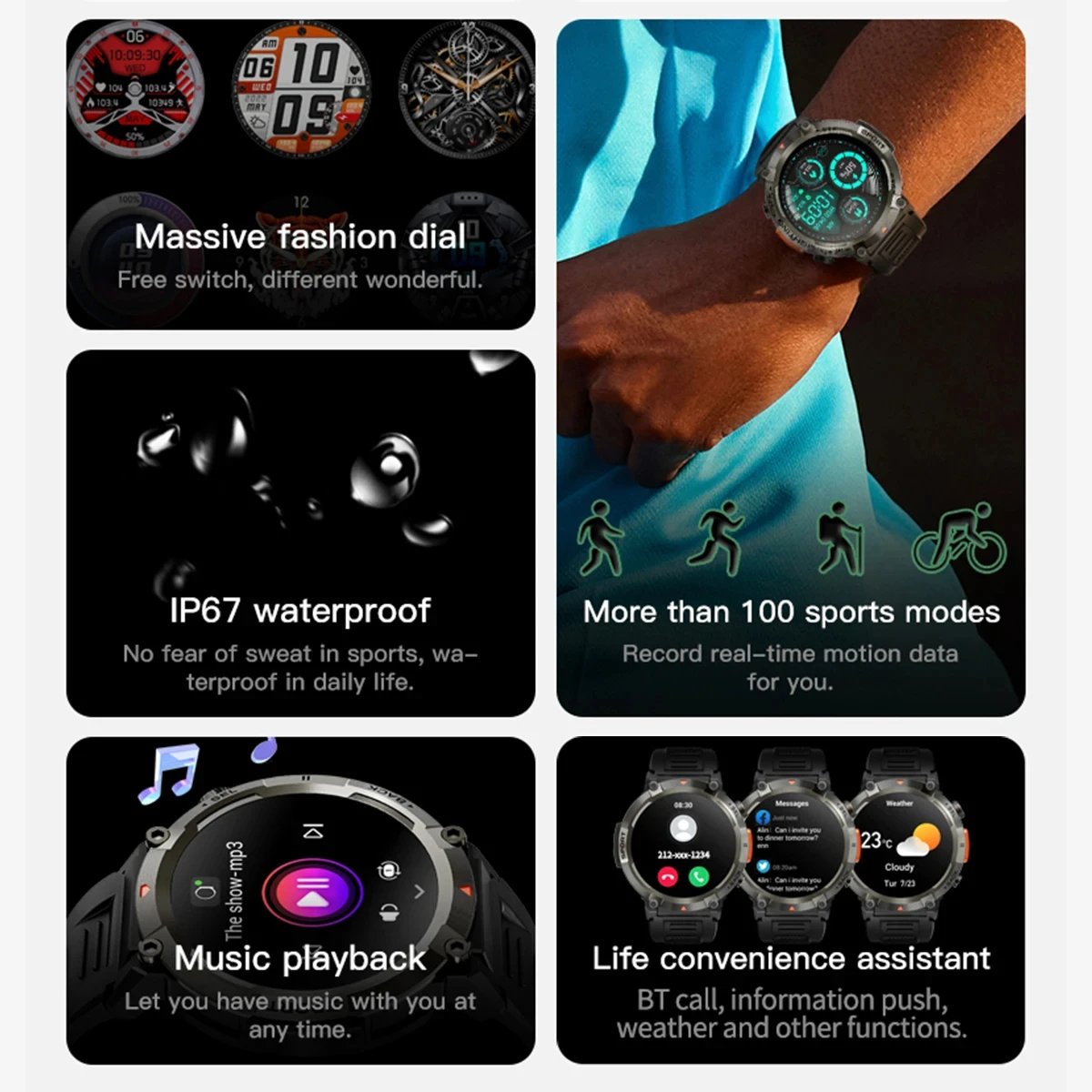 2024 New Smartwatch S100 1.45 Inch TFT HD Screen BT 5.0 Flashlight Night Sports Fitness Bracelet Smart Watches For Men