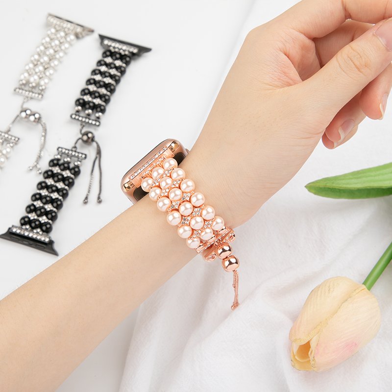 Fashion Smart Watch Band Ladies Beaded Wrist Bracelet Watch Strap For Apple Watch Series 9 8 7 6 5 4