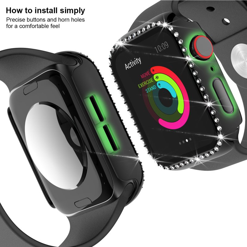 45mm luxury tempered glass waterproof 38/42/40/44mm custom logo smart diamond watch case for apple watch 7 6 5 SE