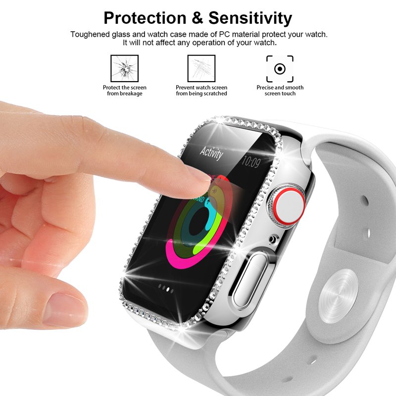 45mm luxury tempered glass waterproof 38/42/40/44mm custom logo smart diamond watch case for apple watch 7 6 5 SE
