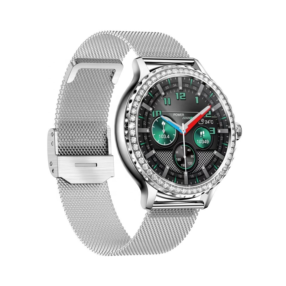 NX19 Fashion Ladies Diamond-studded Smart Watch 1.3" IPS Screen BT Call Smart Watch with Silicone + Milanese steel double strap