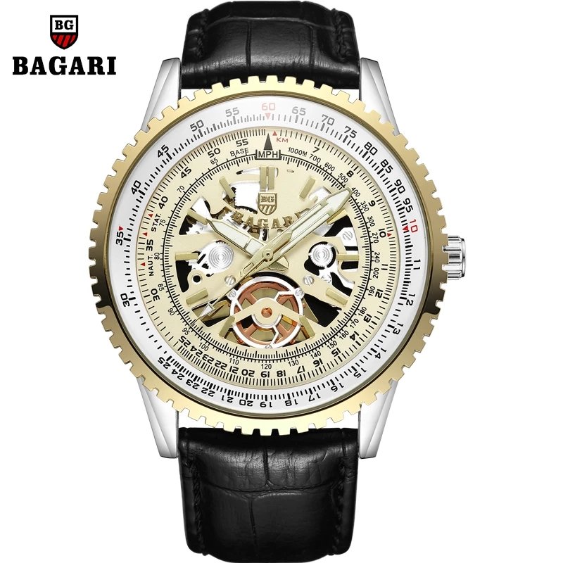 BAGARI 1680 accurate blue man mechanical watch genius PU leather strap Waterproof best Simple smart watch set