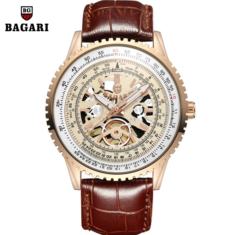 BAGARI 1680 accurate blue man mechanical watch genius PU leather strap Waterproof best Simple smart watch set