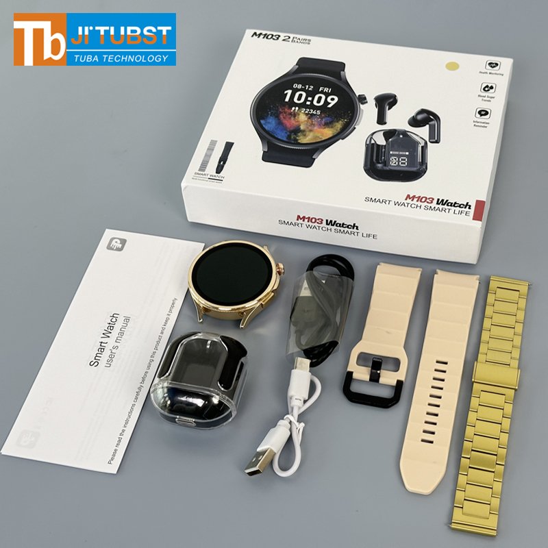 2024 New M103 2-in-1 Smart Watch with earbuds TWS Headset Heart Rate Sleep Tracker 2 en 1 Smartwatch M 103