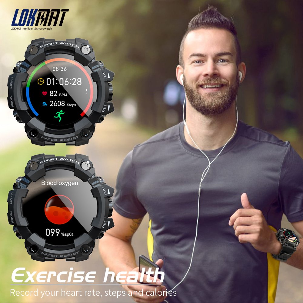 LOKMAT ATTACK stylish men smart watch futuristic Touch Screen Sleep monitoring multiple sport mode watch set