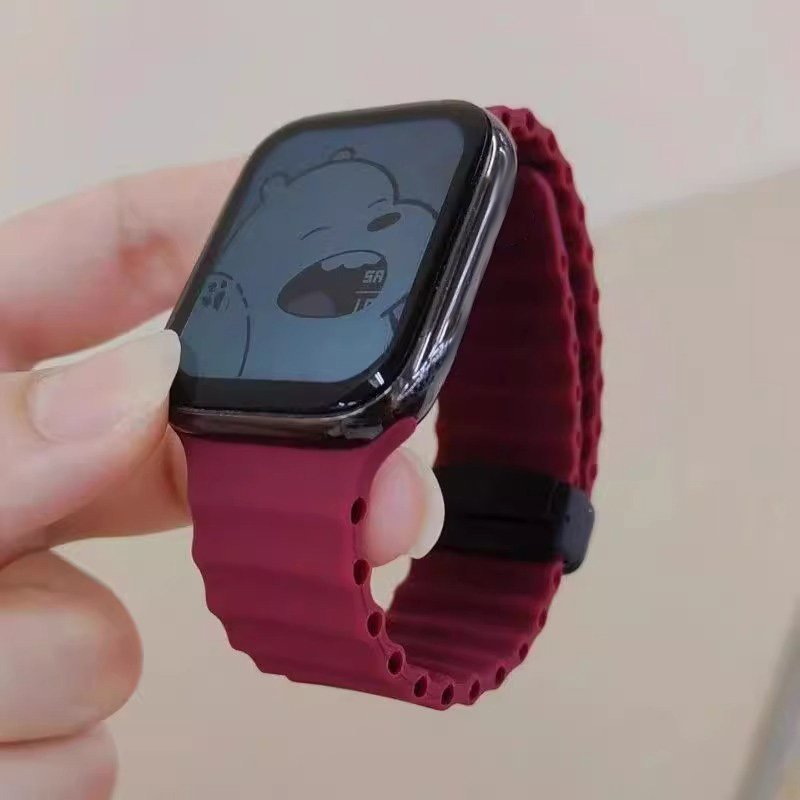 High Quality Waterproof Silicone Strap For Iwatch Magnetic Buckle Rubber Watch Band For Smart Watch Series 3 5 SE 6 7 8 Ultra