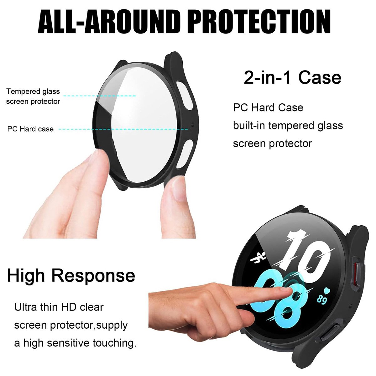 New Clear Hard PC Tempered Glass Film Smartwatch Transparent Protective Case Cover For Samsung Galaxy Watch 7 6 5 4