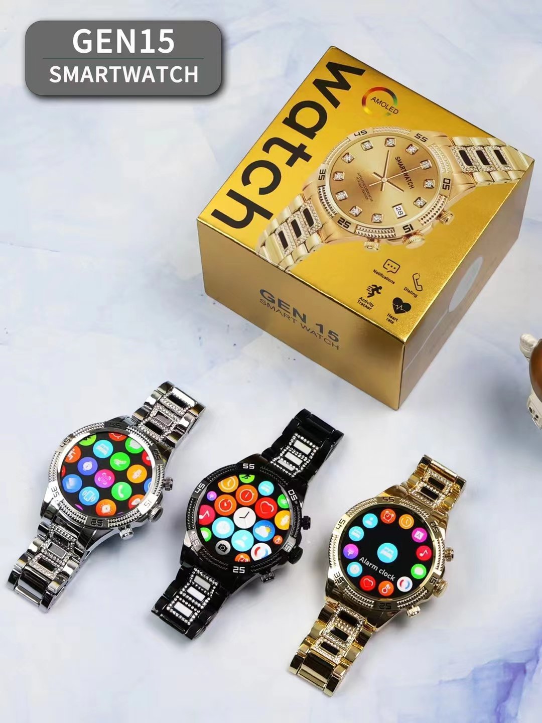 2024 New arrival Luxury GEN15 Golden Round Screen Smart Watch for Man Female Waterproof Smart Watch Heart Rate Monitor Watch