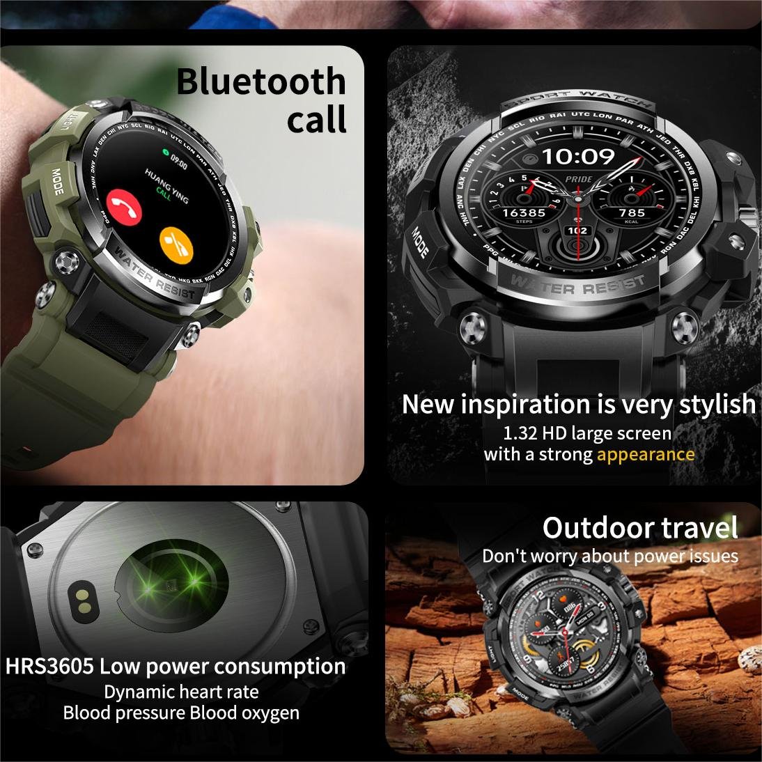 Top selling 1.32 inch 360*360 128 MB BT Calling high quality LC16 GPS outside sport smart watch men IP68 waterproof smartwatch