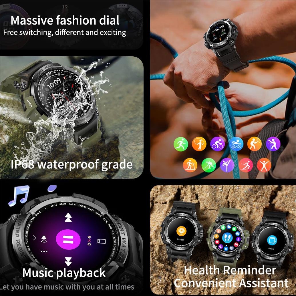 Top selling 1.32 inch 360*360 128 MB BT Calling high quality LC16 GPS outside sport smart watch men IP68 waterproof smartwatch