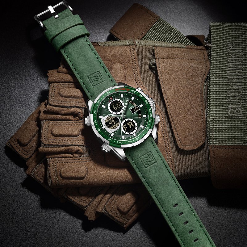 NAVIFORCE Watch For Men Leather Watches Casual Fashion Waterproof Digital Display With Calendar Chronograph Wristwatch NF9197L