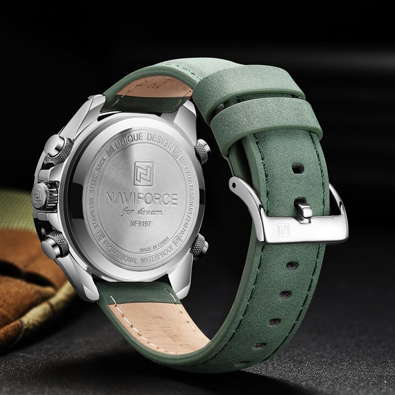 NAVIFORCE Watch For Men Leather Watches Casual Fashion Waterproof Digital Display With Calendar Chronograph Wristwatch NF9197L