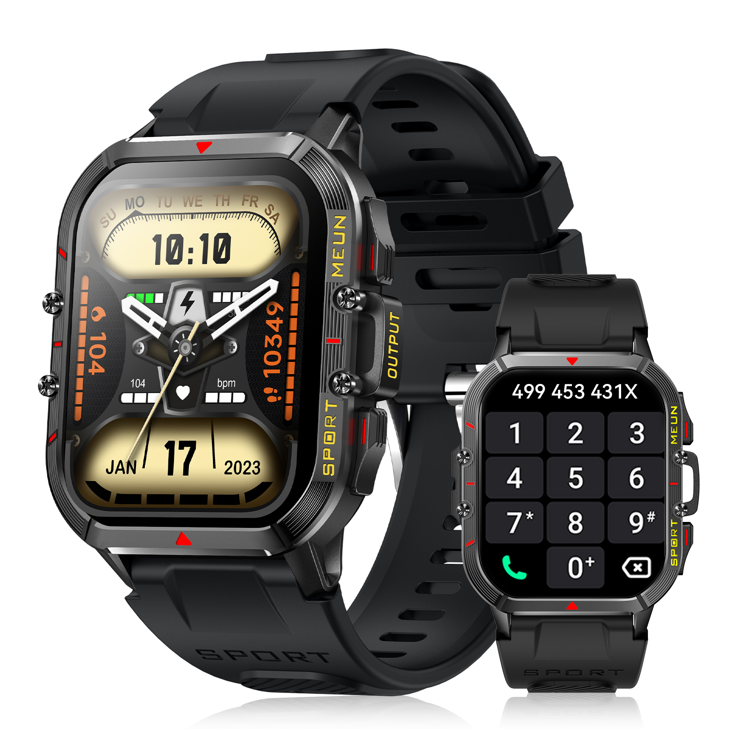 New Outdoor Waterproof Sports Smart Watches T21 IP68 Waterproof BT Call with 1.96 incg 360*360 Screen Watch for Men