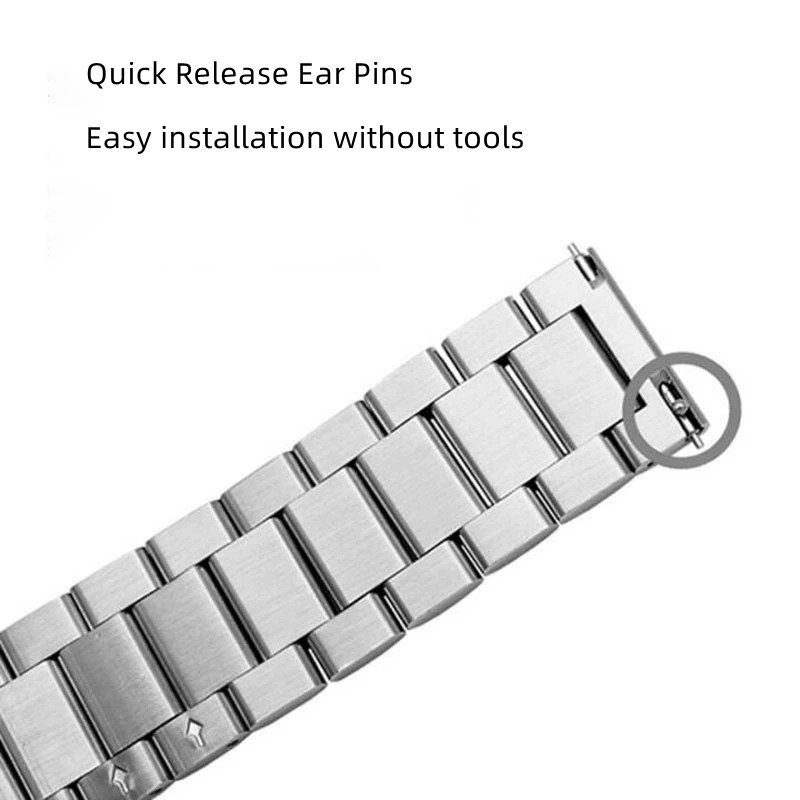 18mm 20mm 22mm Three Beads Links Stainless Steel Smart Watch Band Strap For Samsung Galaxy Watch 7 6 Classic 5 Pro 4