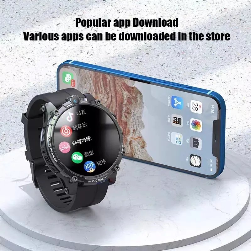 New 4G Smart Watch V20 Hombre 1.6 Inch Full Touch Screen SIM Card 128G Sports Fitness Watch with Dual Cameras