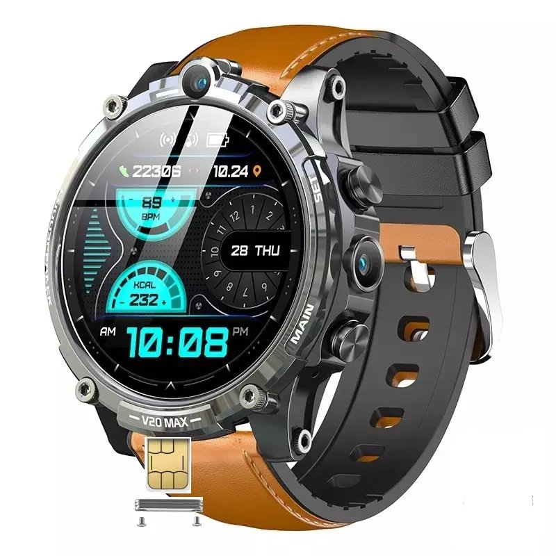 New 4G Smart Watch V20 Hombre 1.6 Inch Full Touch Screen SIM Card 128G Sports Fitness Watch with Dual Cameras