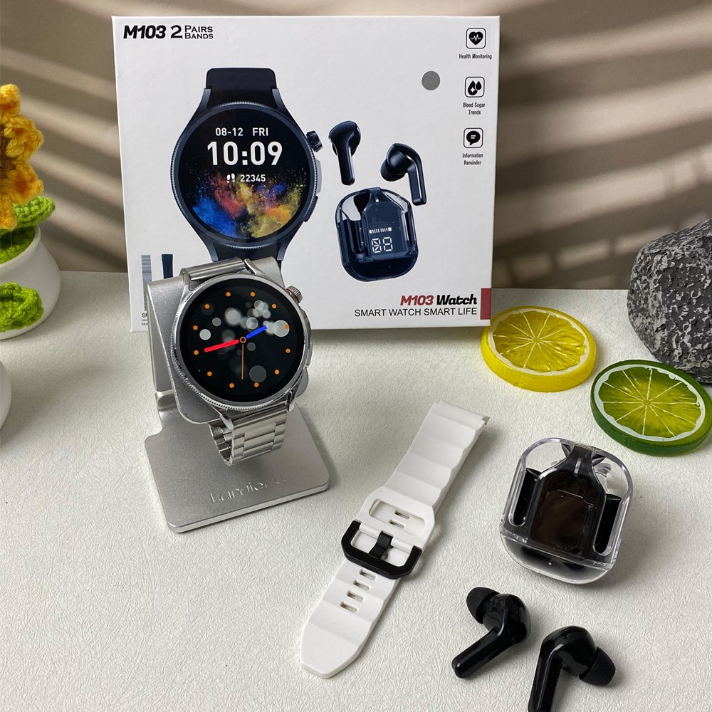2024 HYX M103 Smartwatch Health monitoring men women fitness monitor 1.5inch round smart watch with earbuds and double straps