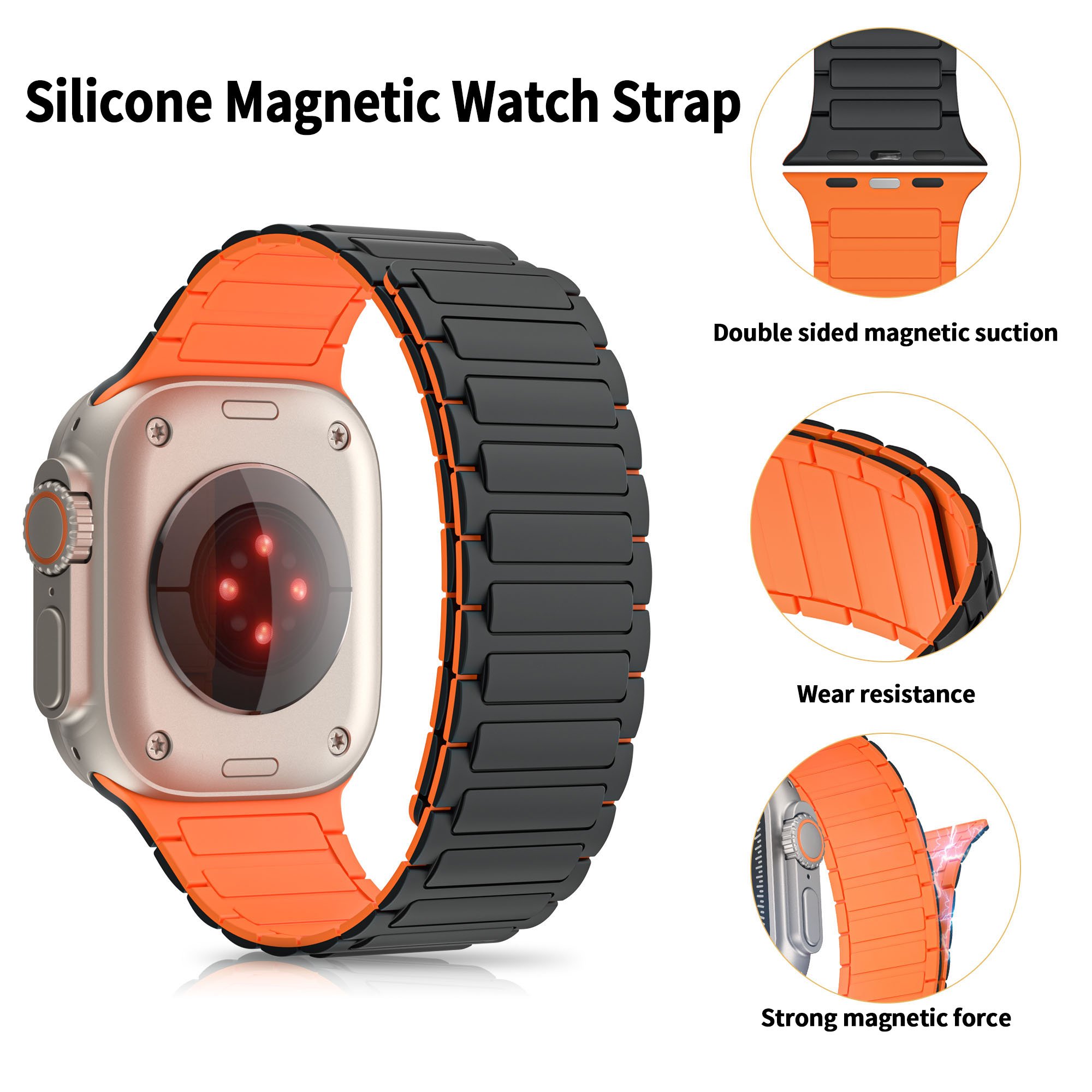 Soft Rubber Magnetic Silicone Strap for Apple watch Waterproof smart Watch Strap Bands