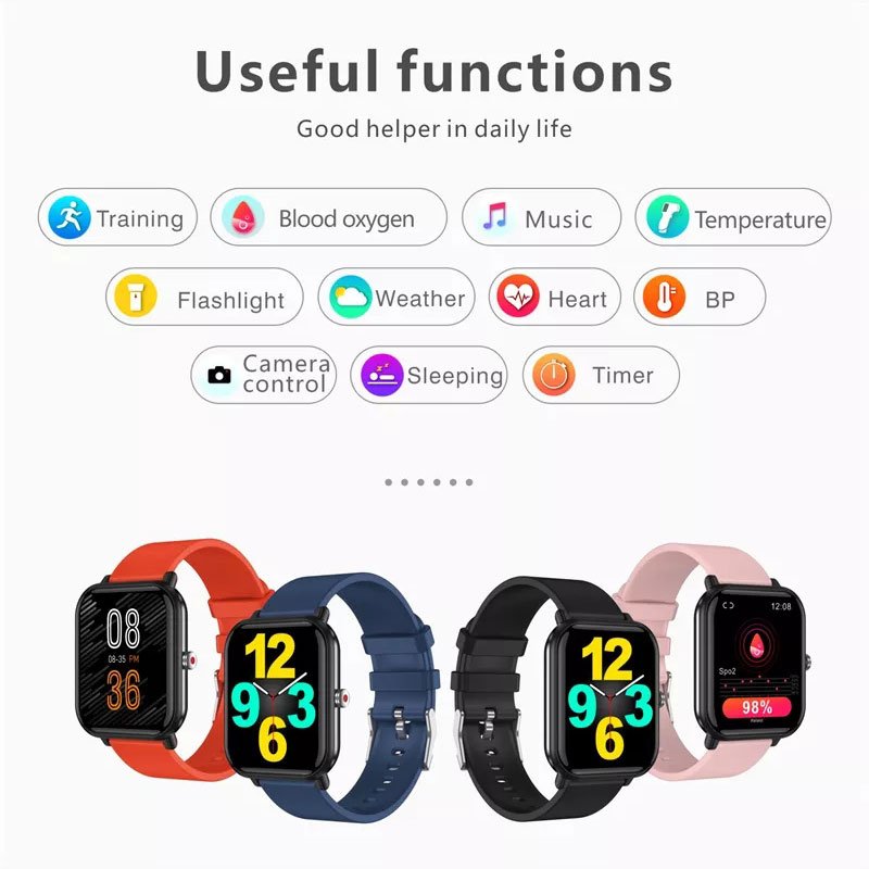Spovan Body Temperature Heart Rate Blood Pressure SpO2 Sleep Monitor Reloj Inteligente Smartwatch