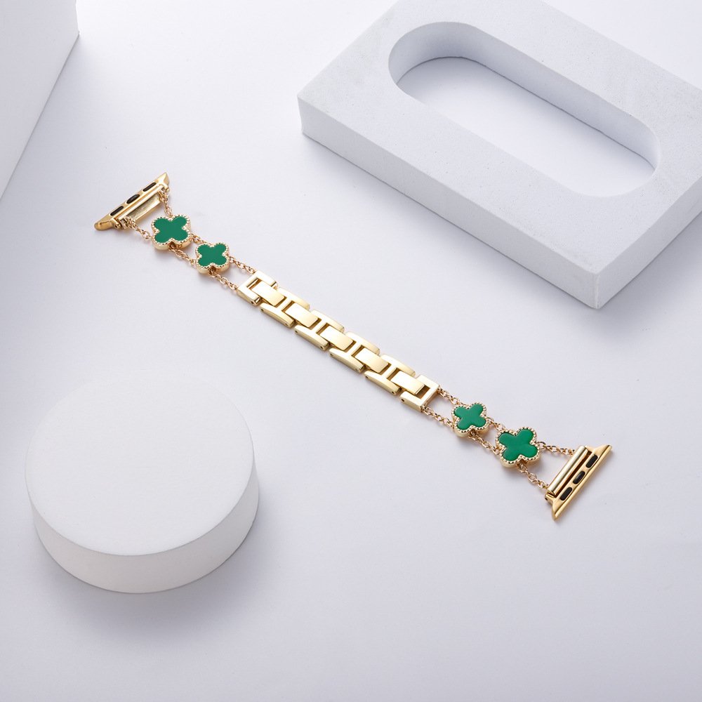 Luxury Design Lady Four Leaf Clover Accessories Women Strap Bling Girl Bracelet Inspired Smart I Watch Band Fori watch