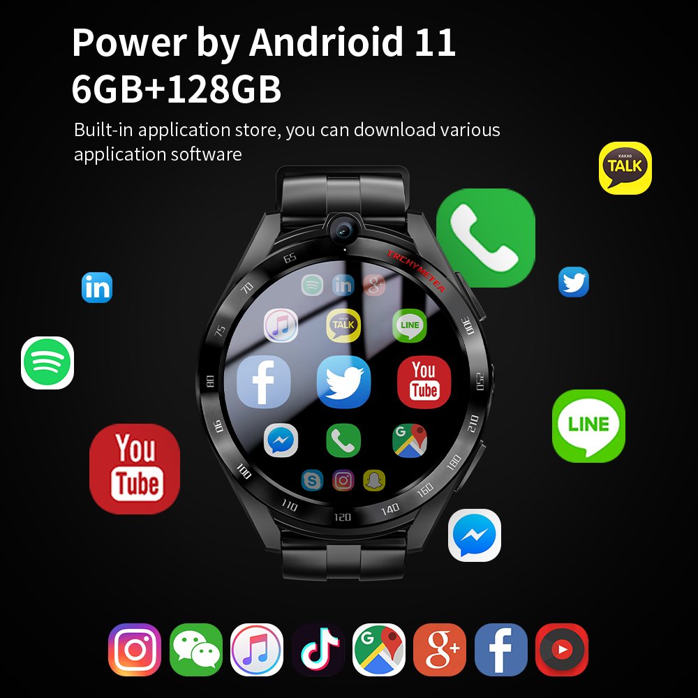 LOKMAT 4G LTE Android 11 fashion smart watch APPLLP 4 PRO 1.6 inch full touch screen 6+128G dual camera smart watches