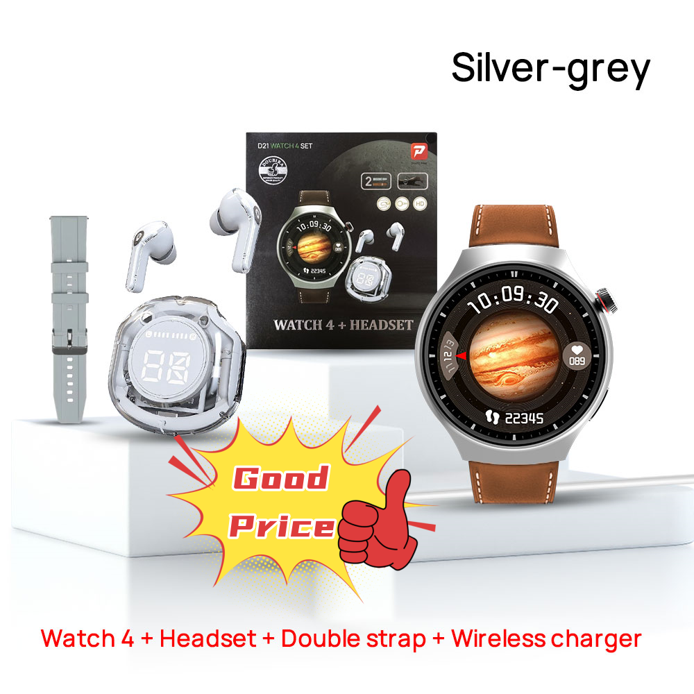 2024 Men Smart Watch Leather Strap Health Monitoring Bluetooth Call Waterproof 1.28 Inch Round Screen Dual Strap Smart Watch D21