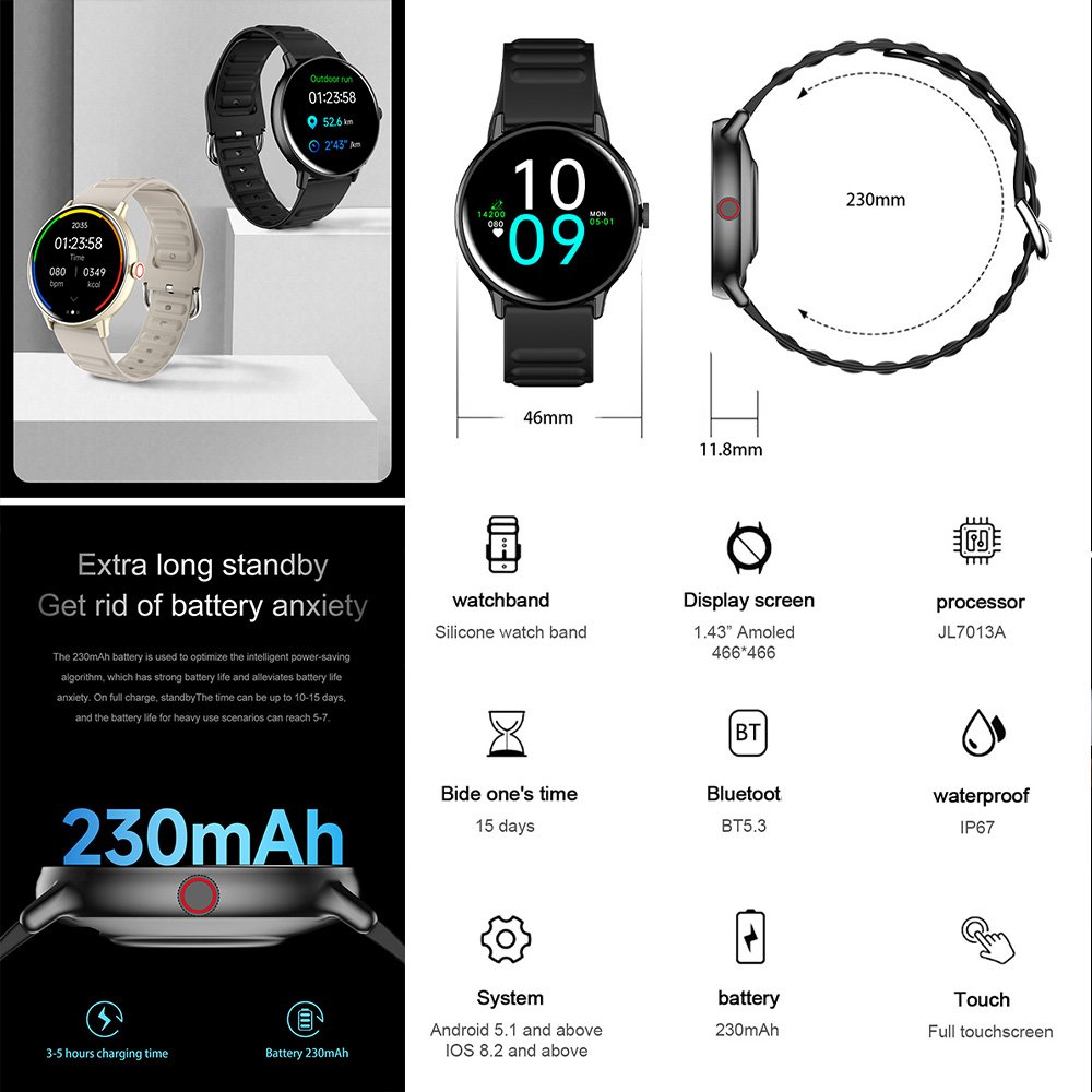Factory OEM IP68 Waterproof Smart Watch heart rate monitor pedometer bracelet AMOLED Fitness Tracker Sport smart Watch