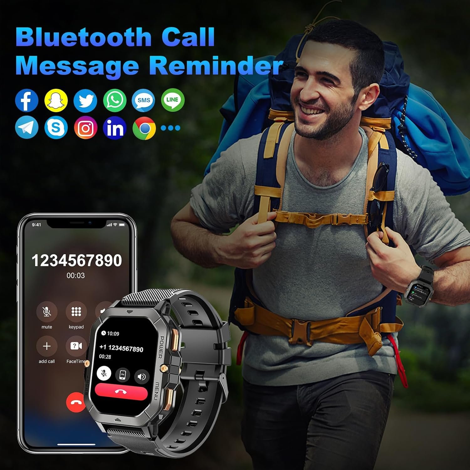 Smart Watch for Men-2.02" Watches with Bluetooth Call Answer IP68 Waterproof Smart Watches for Men SpO2