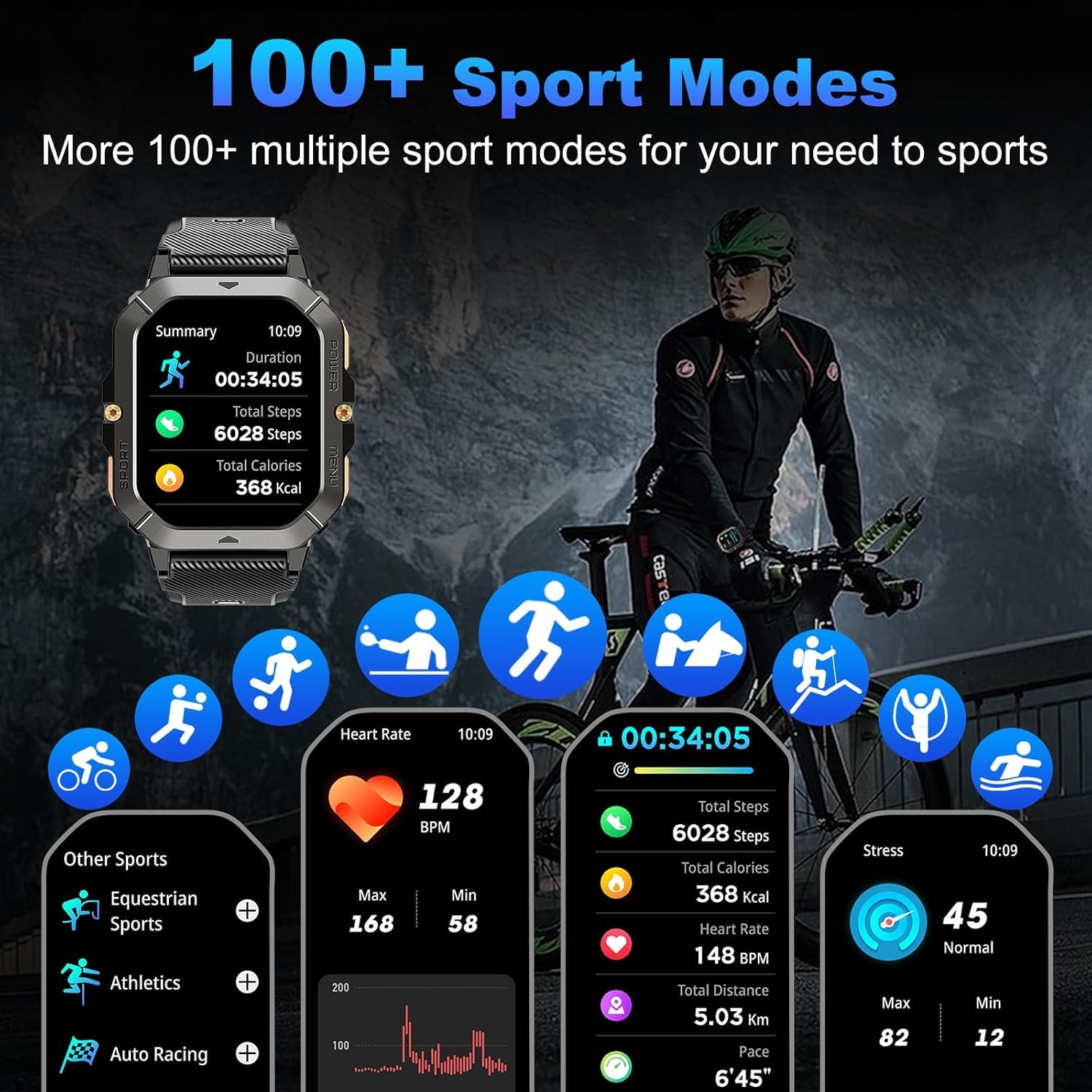 Smart Watch for Men-2.02" Watches with Bluetooth Call Answer IP68 Waterproof Smart Watches for Men SpO2
