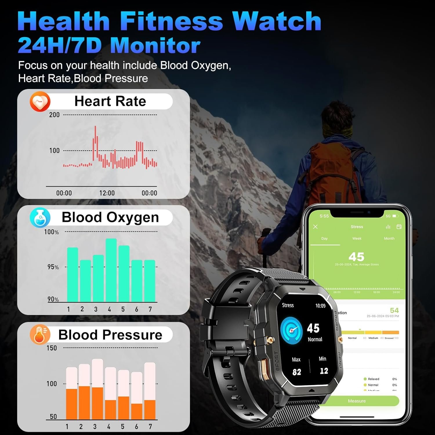 Smart Watch for Men-2.02" Watches with Bluetooth Call Answer IP68 Waterproof Smart Watches for Men SpO2
