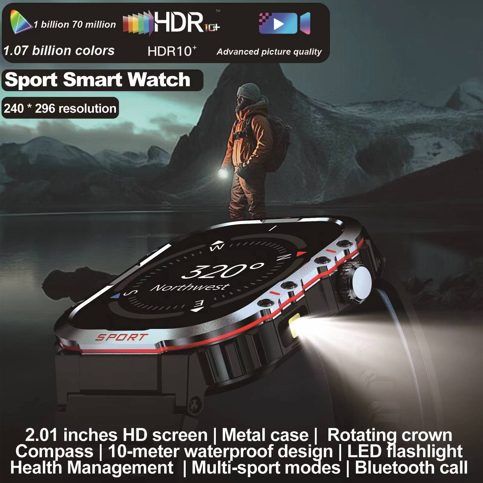 H08 smart watch for men Heart Rate Fitness Tracker Reloj Compass flashlight montre connecte Smart watch 2024 high quality