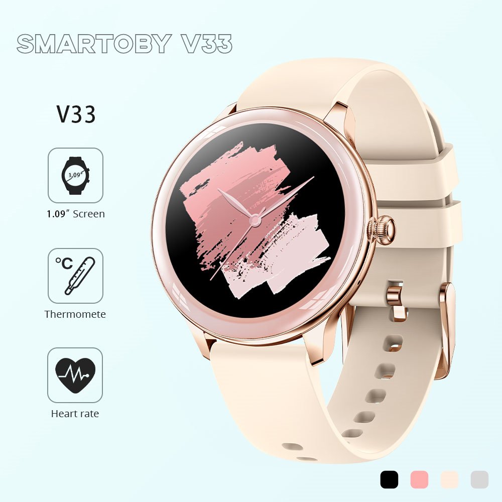 SMARTOBY V33 Lady Smartwatch 1.09 inch Full Screen Smart Wristband Thermometer Heart Rate Sleep Monitor Women Smart Watch