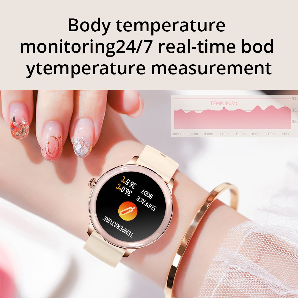 SMARTOBY V33 Lady Smartwatch 1.09 inch Full Screen Smart Wristband Thermometer Heart Rate Sleep Monitor Women Smart Watch