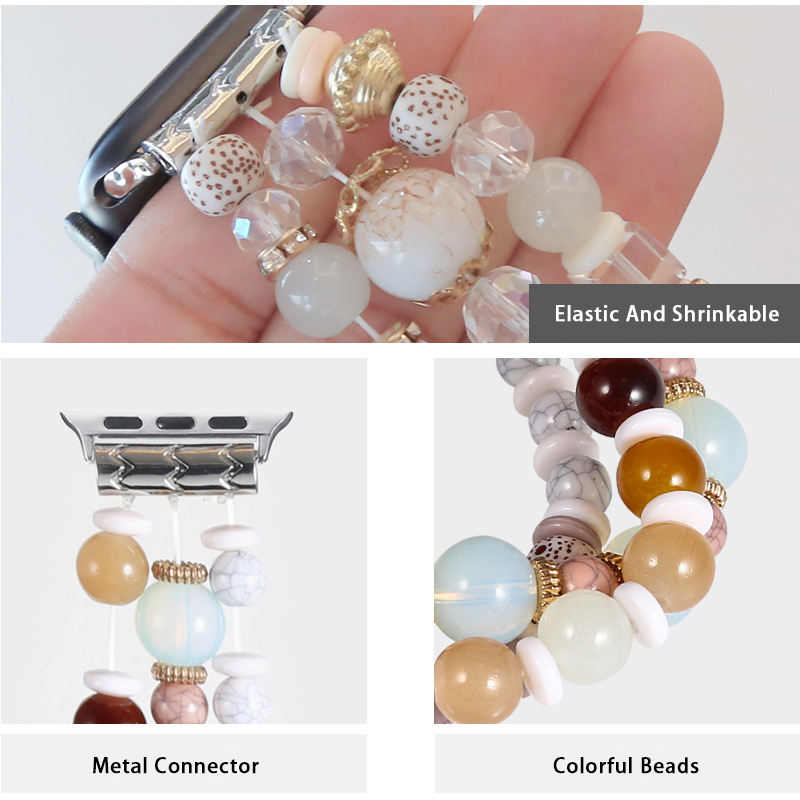 Crystal Bead stone Luxury Women Band Charms Gift Boho Strap Bracelet Beaded Smart Watch Band For Apple Watch 9 8