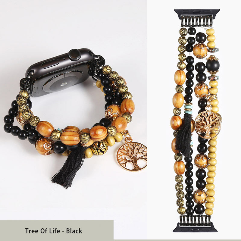 Crystal Bead stone Luxury Women Band Charms Gift Boho Strap Bracelet Beaded Smart Watch Band For Apple Watch 9 8
