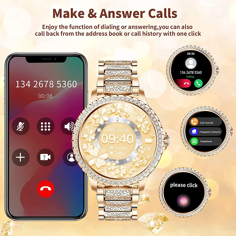 2024 hot selling withDiamonds Women Smart watch BT Call 1.32inch Round Screen Health Monitoring Life Waterproof lady watch i58
