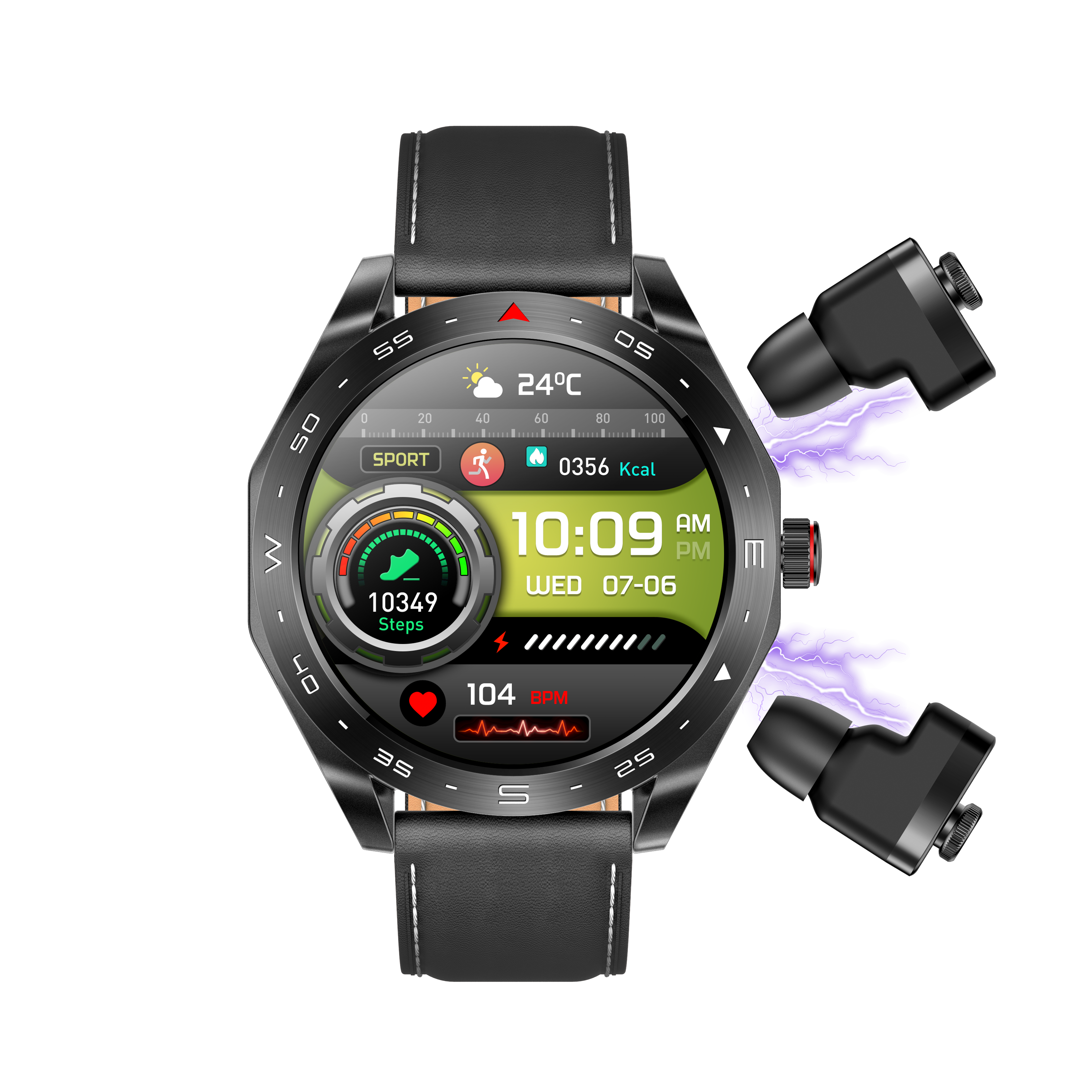 2024 T95 Outdoor Smart Watch with earbuds TWS 2 in 1 Headphones 1.52inch Screen Local Music Sports Smartwatch Wireless Earphone