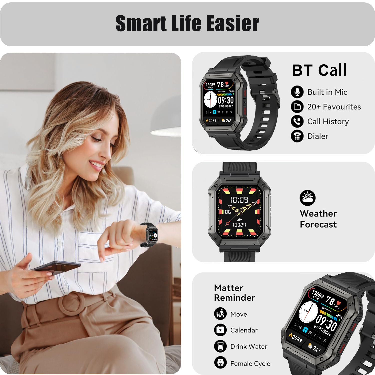 For Android Ios Smart Watch Men Heart Rate Bt Smartwatch Blood Pressure Round Fitness Sleep Tracker Smart Watch Women