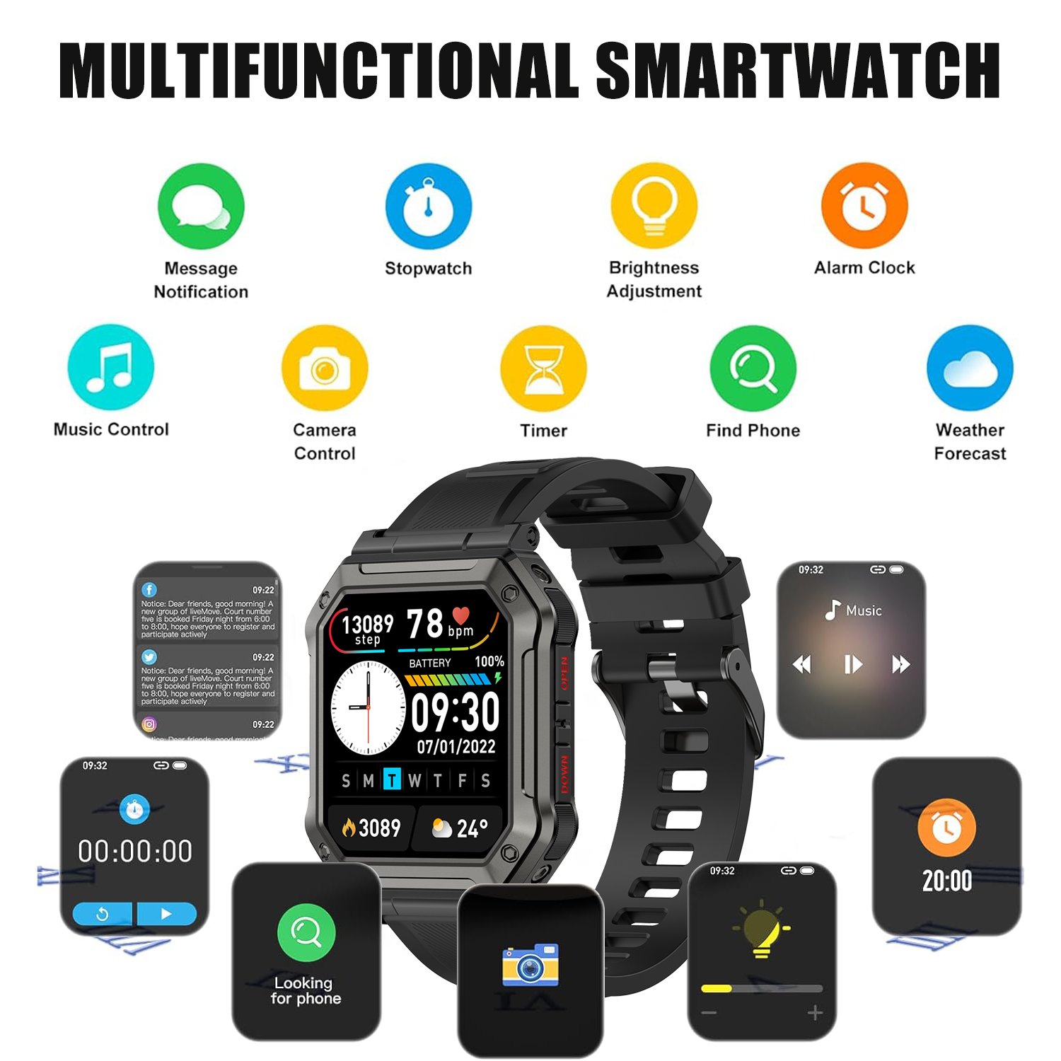 For Android Ios Smart Watch Men Heart Rate Bt Smartwatch Blood Pressure Round Fitness Sleep Tracker Smart Watch Women