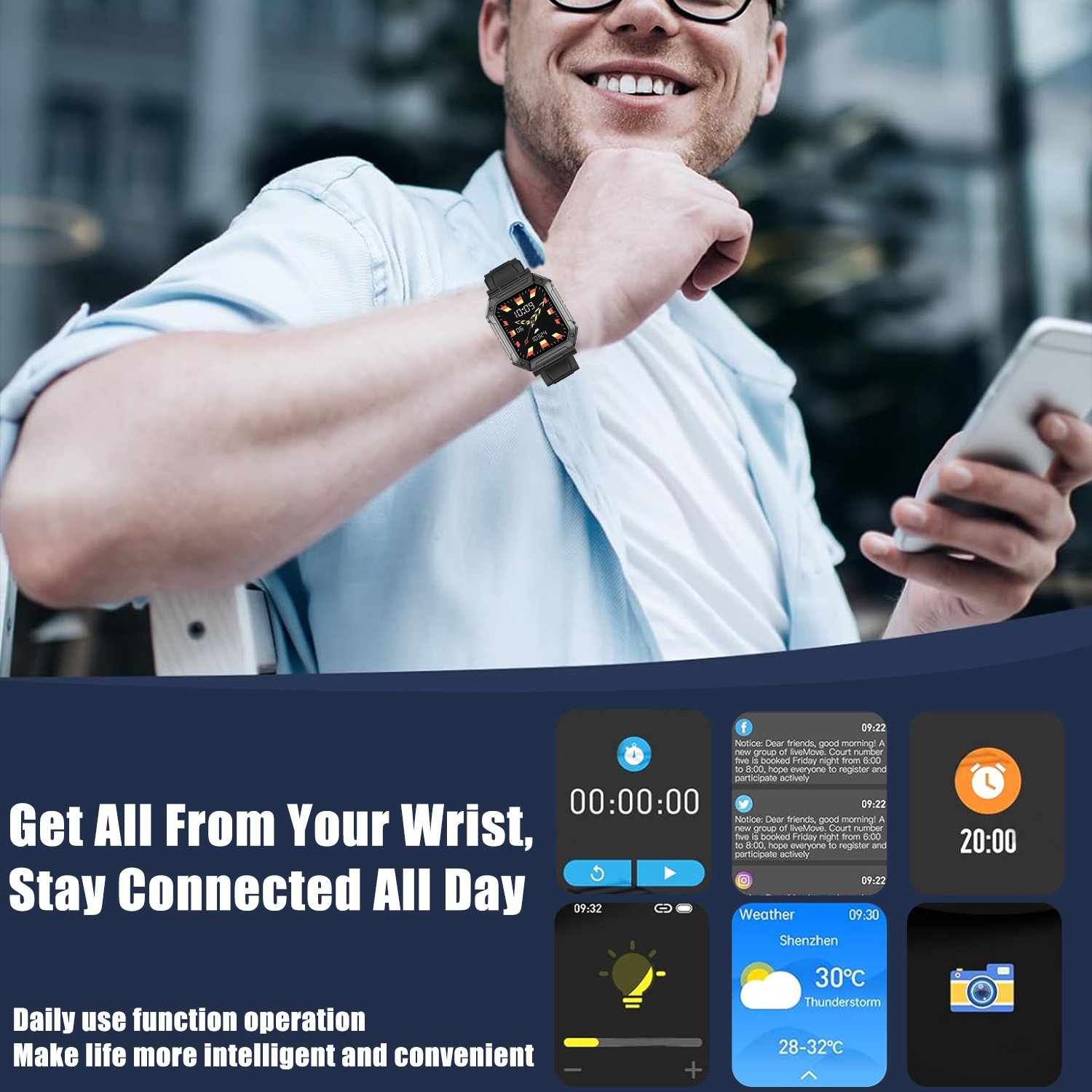 For Android Ios Smart Watch Men Heart Rate Bt Smartwatch Blood Pressure Round Fitness Sleep Tracker Smart Watch Women