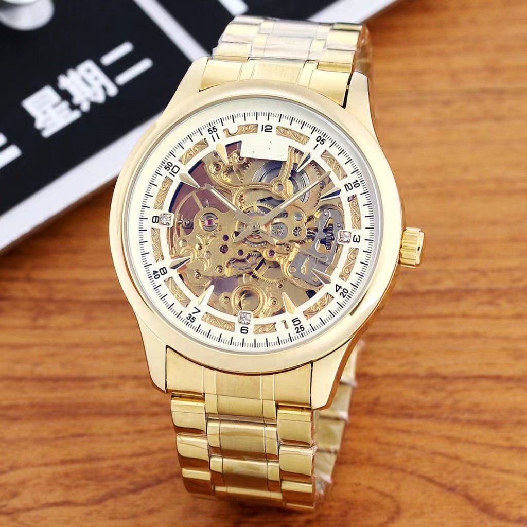 New Luxury Brand Men's Fashion Stainless Steel Waterproof Watch Luxury Hollow Dial Business Automatic Mechanical Watch