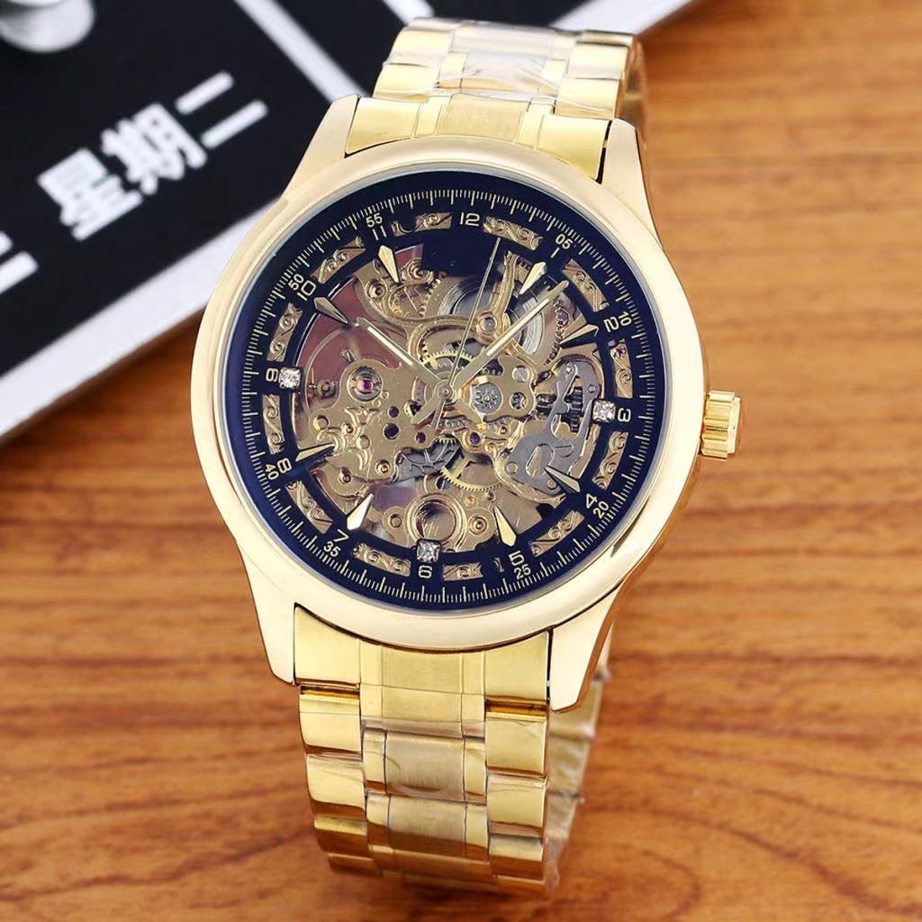 New Luxury Brand Men's Fashion Stainless Steel Waterproof Watch Luxury Hollow Dial Business Automatic Mechanical Watch
