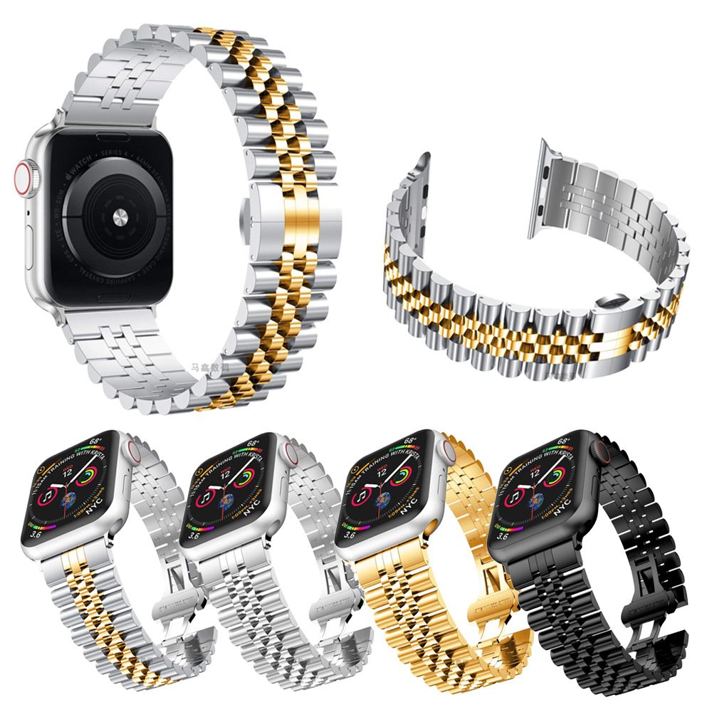 Waterproof 20/22/38/42mm 5 Beads Stainless Steel Smart Wrist Watch Band for apple watch band charms
