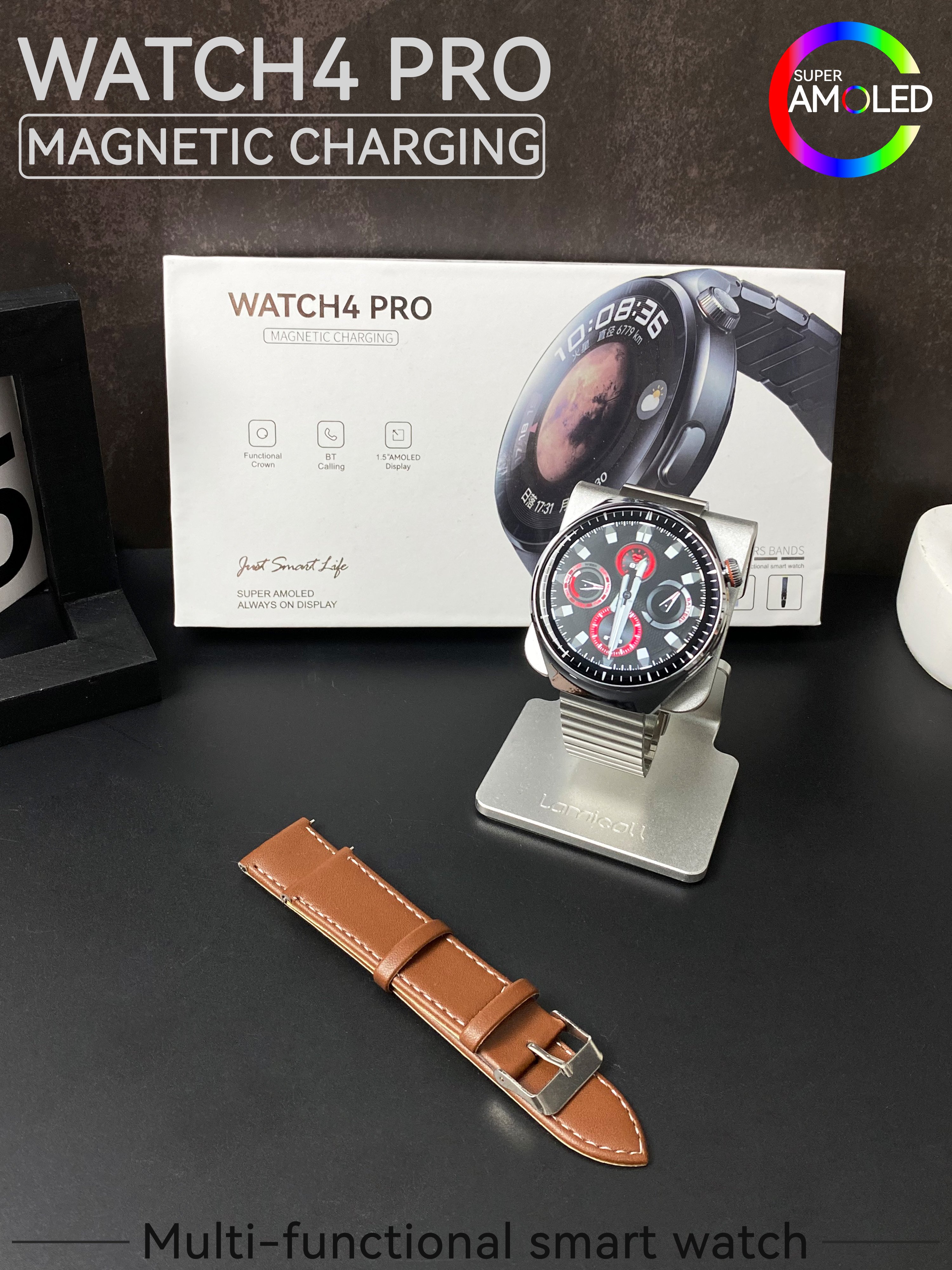Smart Watch 1.5 Inch Amoled Round Screen Watch4 Pro NFC BT Call Heart Rate Blood Pressure Smartwatch For Men