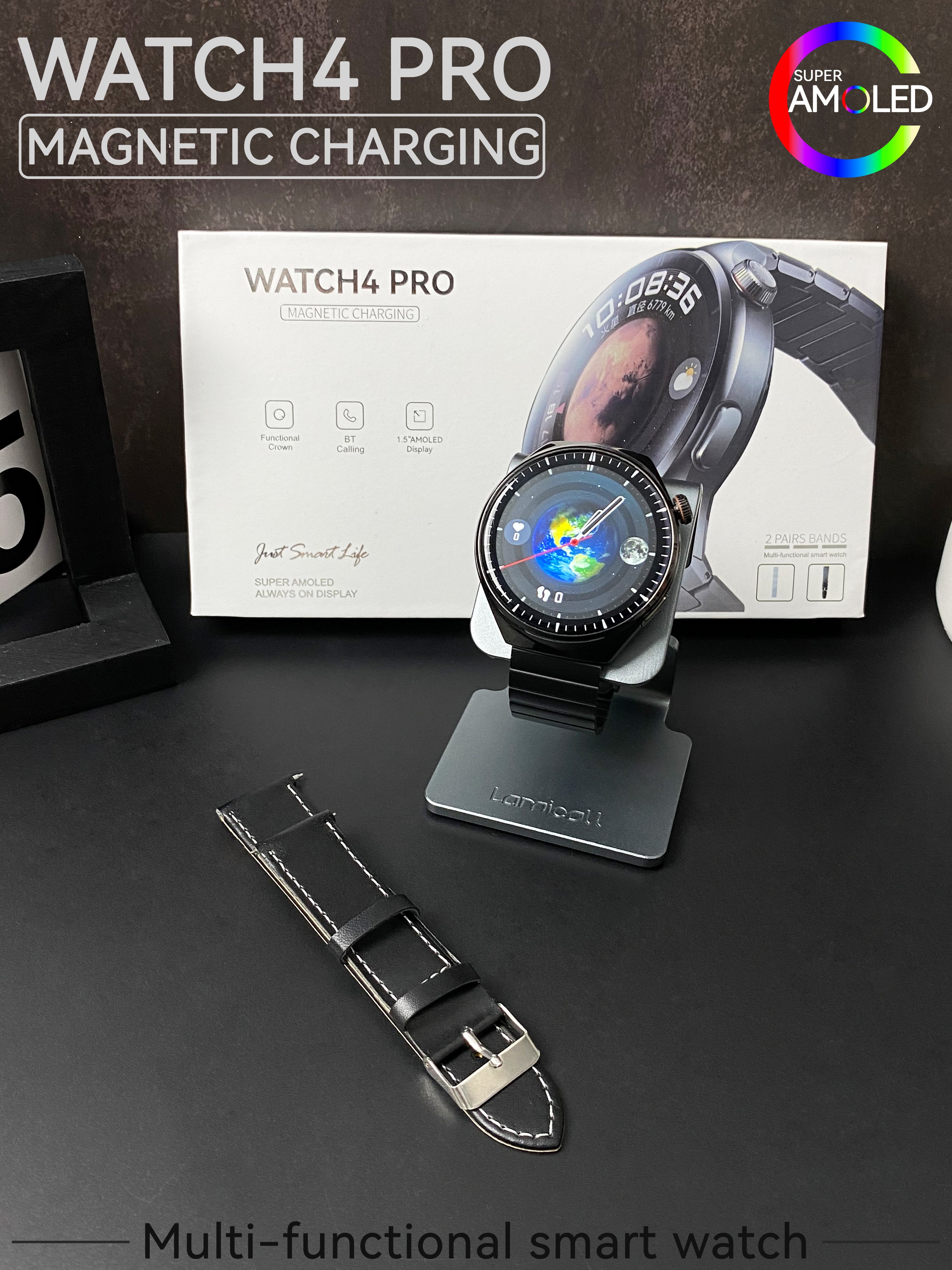 Smart Watch 1.5 Inch Amoled Round Screen Watch4 Pro NFC BT Call Heart Rate Blood Pressure Smartwatch For Men