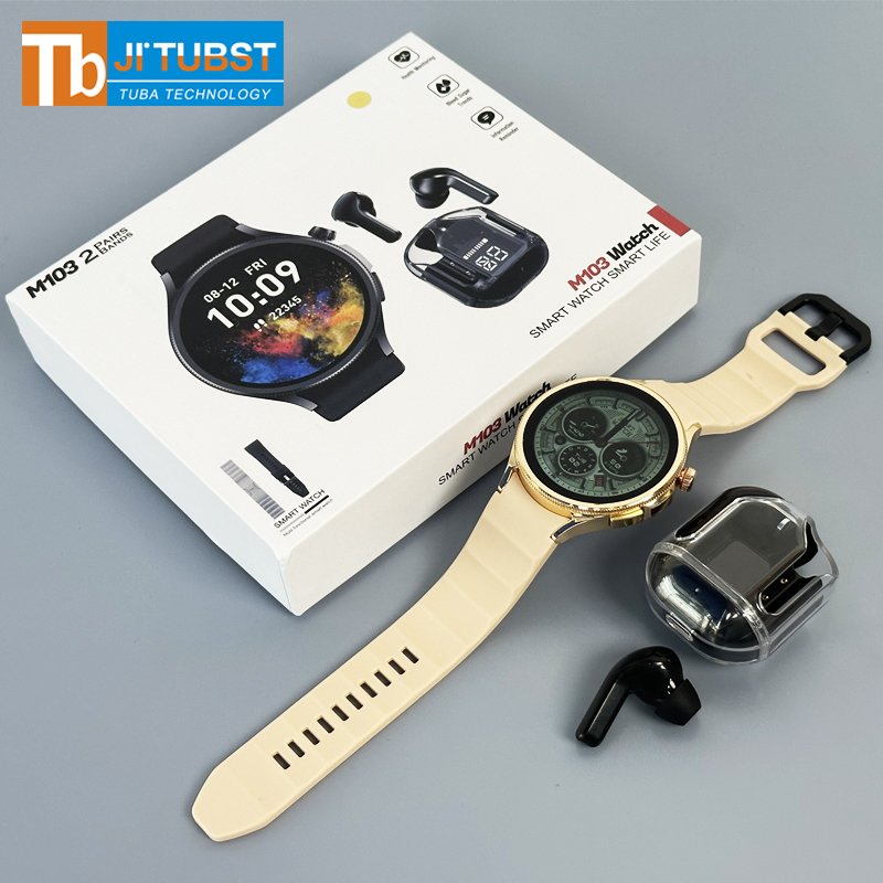 M103 fashion Round relojes smart watch 2 in en 1 with earphones series 9 ultra 2024 smartwatch for man woman
